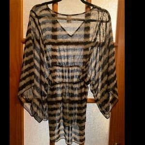 V-neck sheer striped blouse